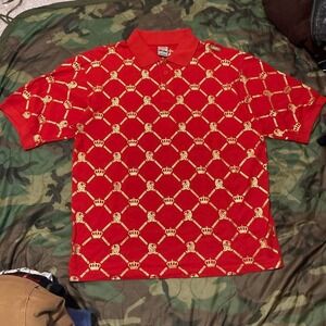 Johnny Blaze all over print red‎ and gold polo shirt vtg y2k wu-tang men's L